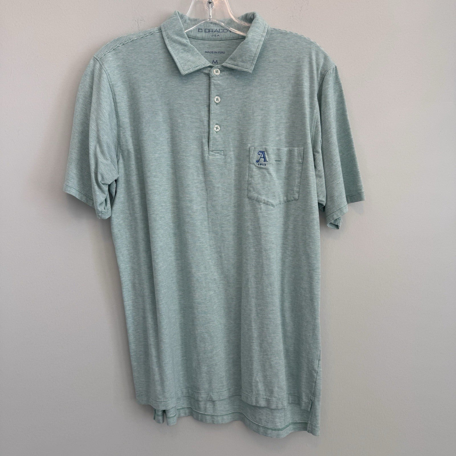 B. Draddy Men Medium Pima Cotton Polo Green Striped A 1912 Logo Made In Peru