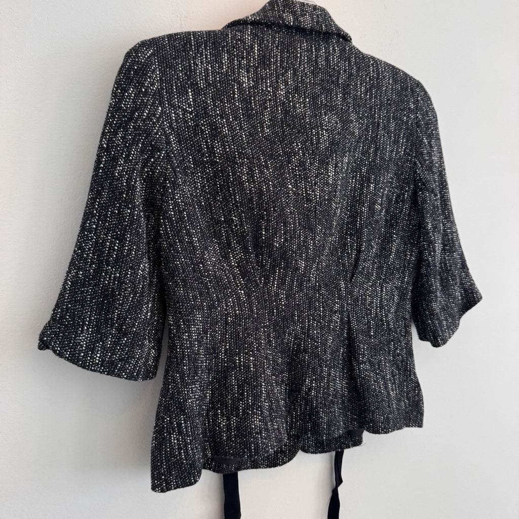 Talbots Petites Tweed Skirt Suit Set 2P 4P Black White Textured Bow Jacket