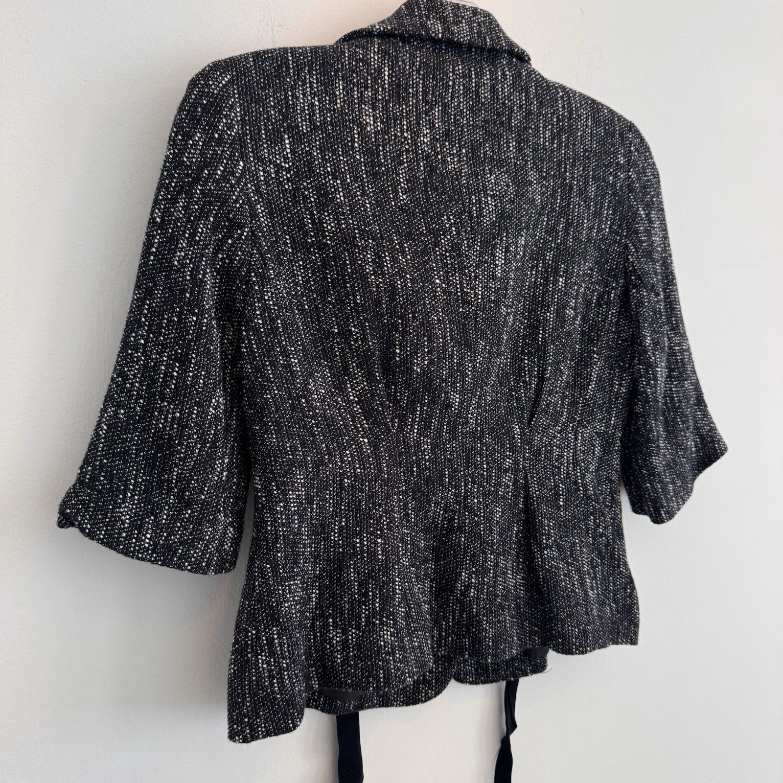 Talbots Petites Tweed Skirt Suit Set 2P 4P Black White Textured Bow Jacket
