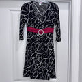Body Central Y2K Black White Print Dress M Pink Belt Rhinestone Buckle USA Made