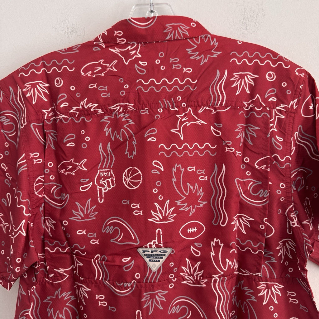 Columbia PFG Alabama Crimson Tide Tamiami Shirt Mens Small Crimson Allover Print