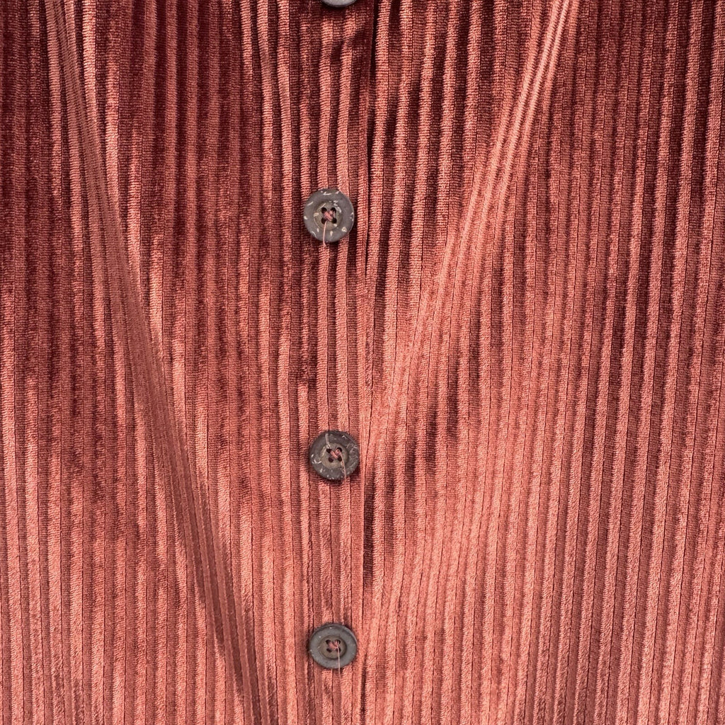 NWT Elle Rae Naomi Ribbed Velvet Dress Rust Button Front M Long Sleeve Bodycon