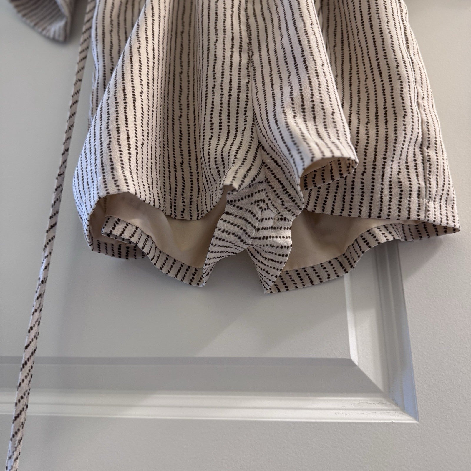 Pink Lily Womens Romper Small Kimono Sleeve Beige Black Stripe Wrap