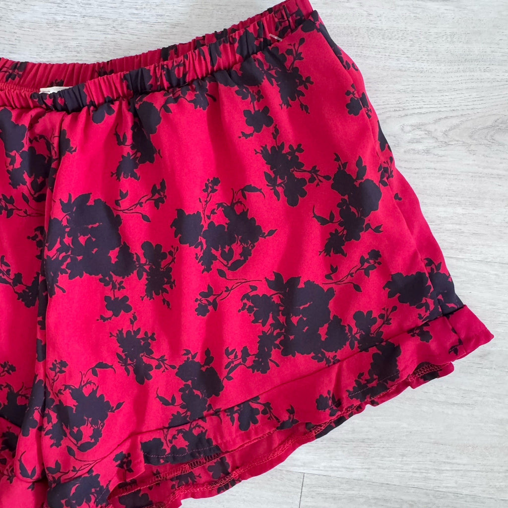 Peach Love Crimson Black Floral Shorts S Made USA NWT
