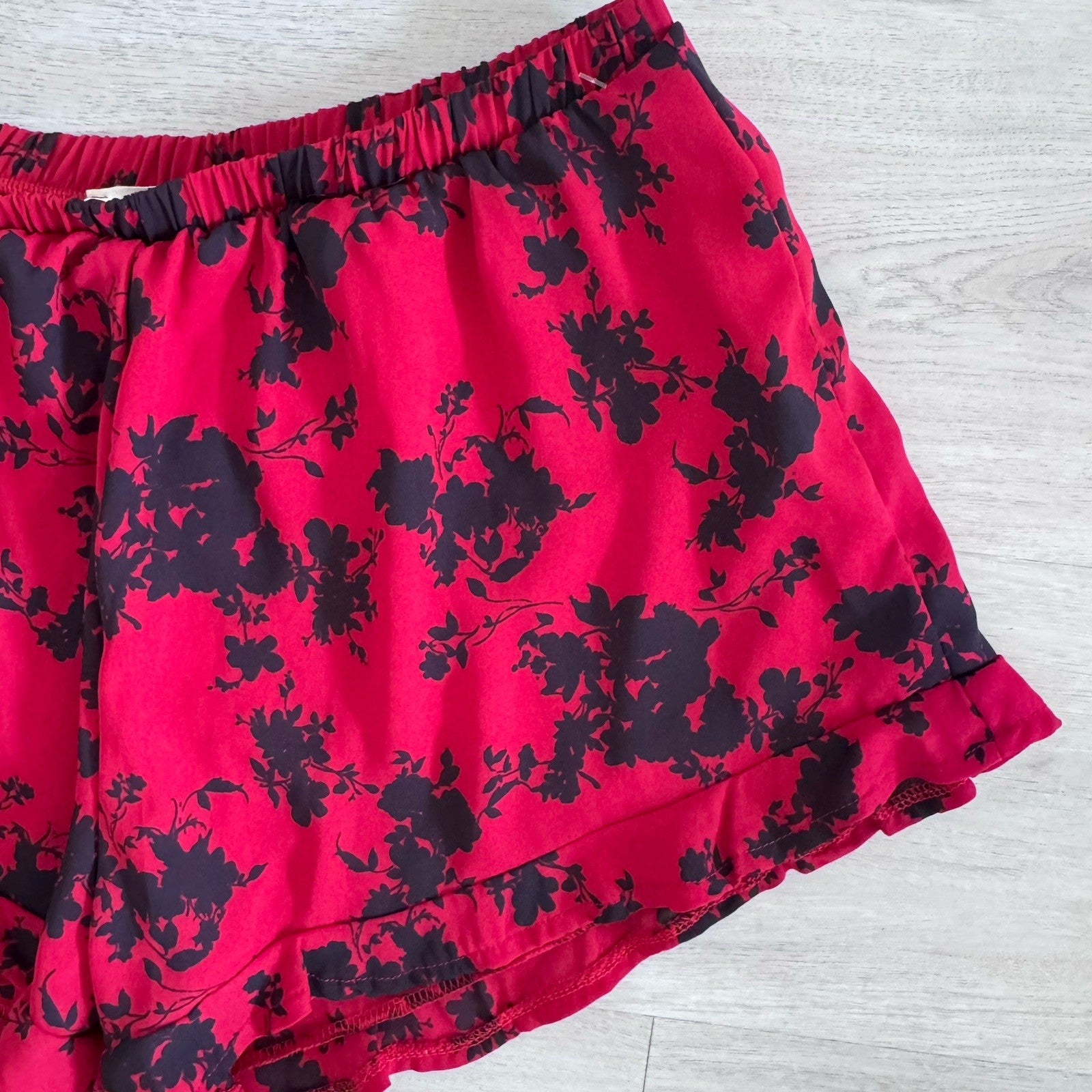 Peach Love Crimson Black Floral Shorts S Made USA NWT