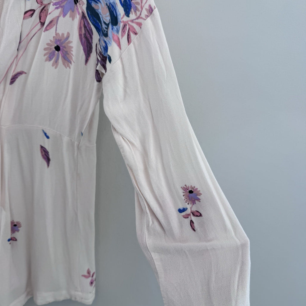Free People Medium Floral Tie Gemma Dress Tunic Top Pink Blue Boho Rayon Womens