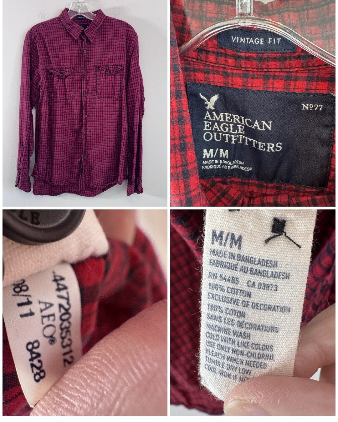 American Eagle Men’s Medium Shirt Lot 7 Plaid Button Up Vintage Fit Classic
