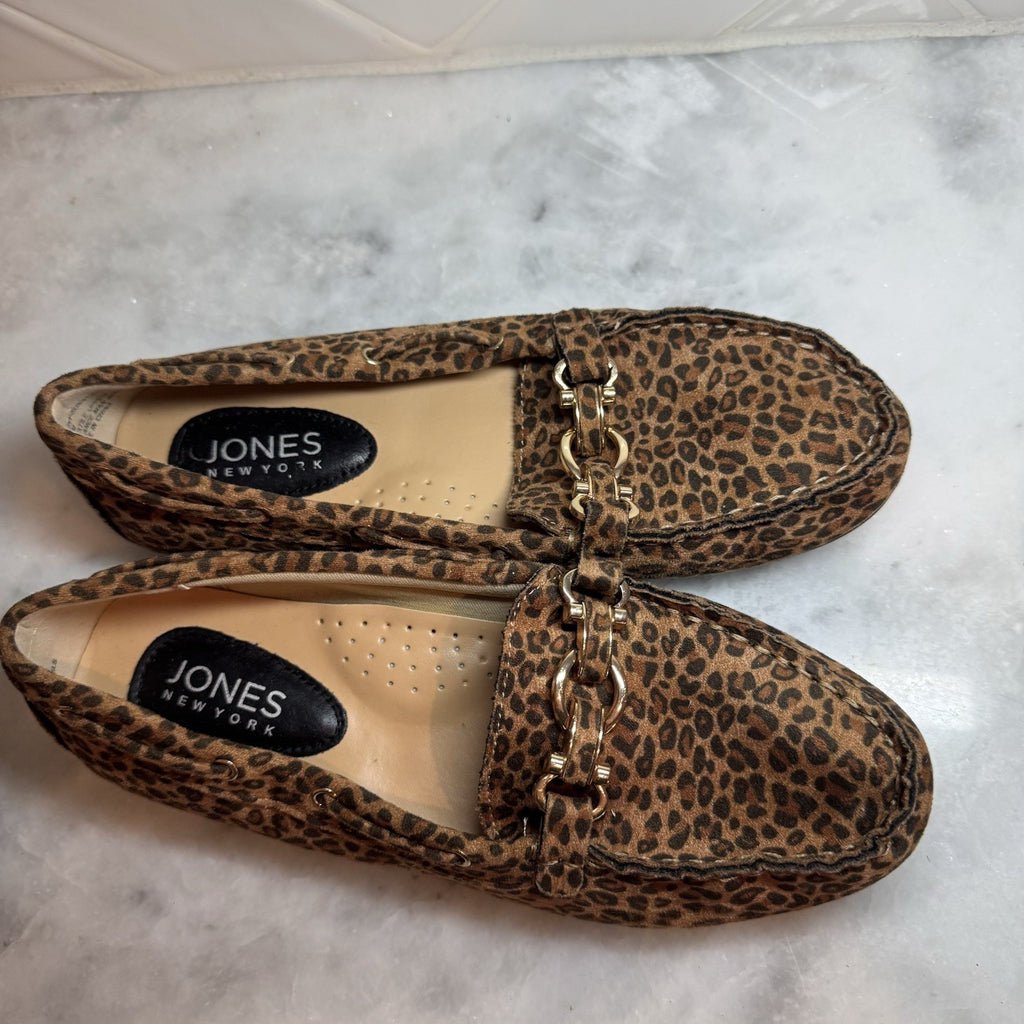 Jones New York Sunnyside Leopard Loafers Gold Bit Women’s Size 8M