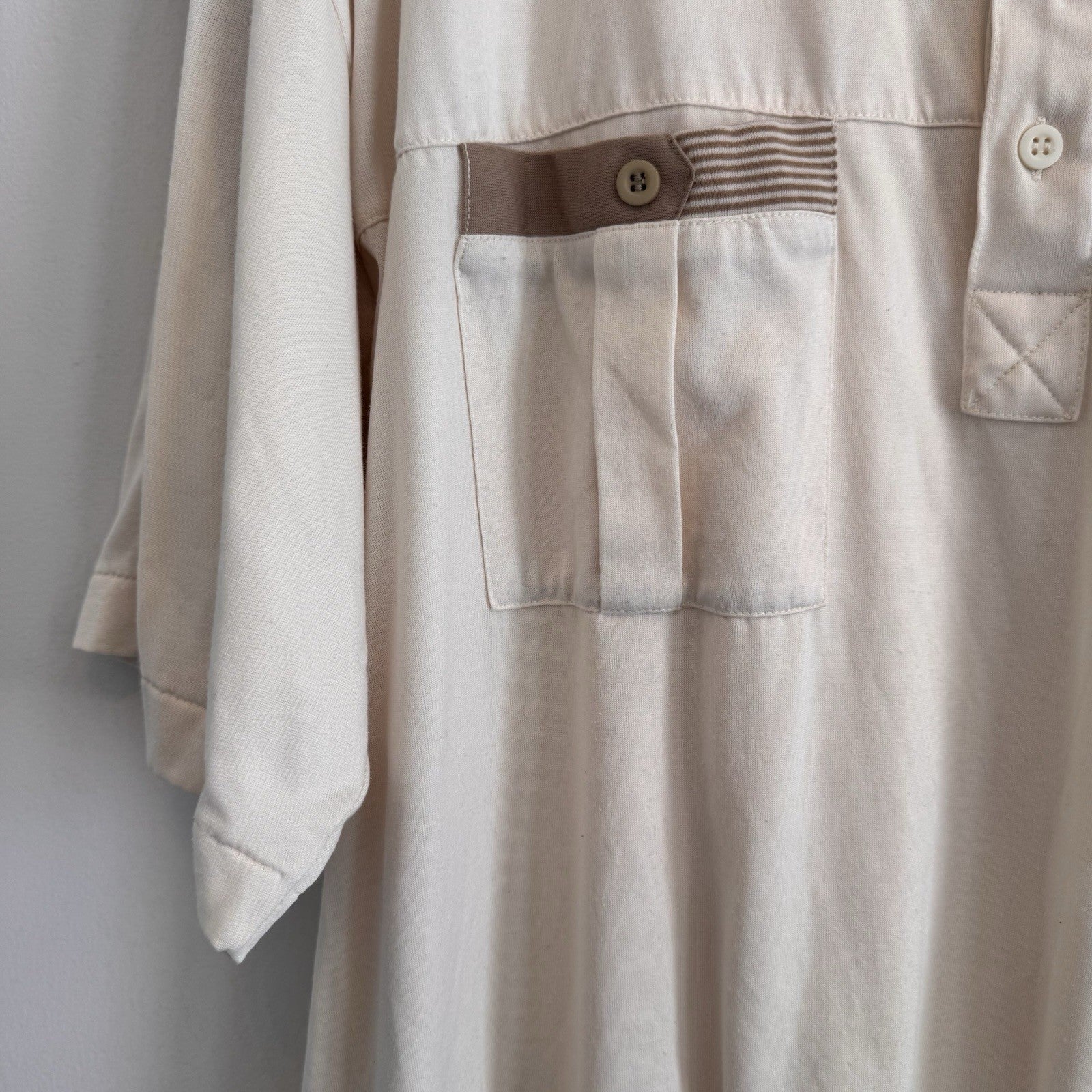 Vintage Classics by Palmland Mens XL Banded Bottom Polo Shirt Cream Brown