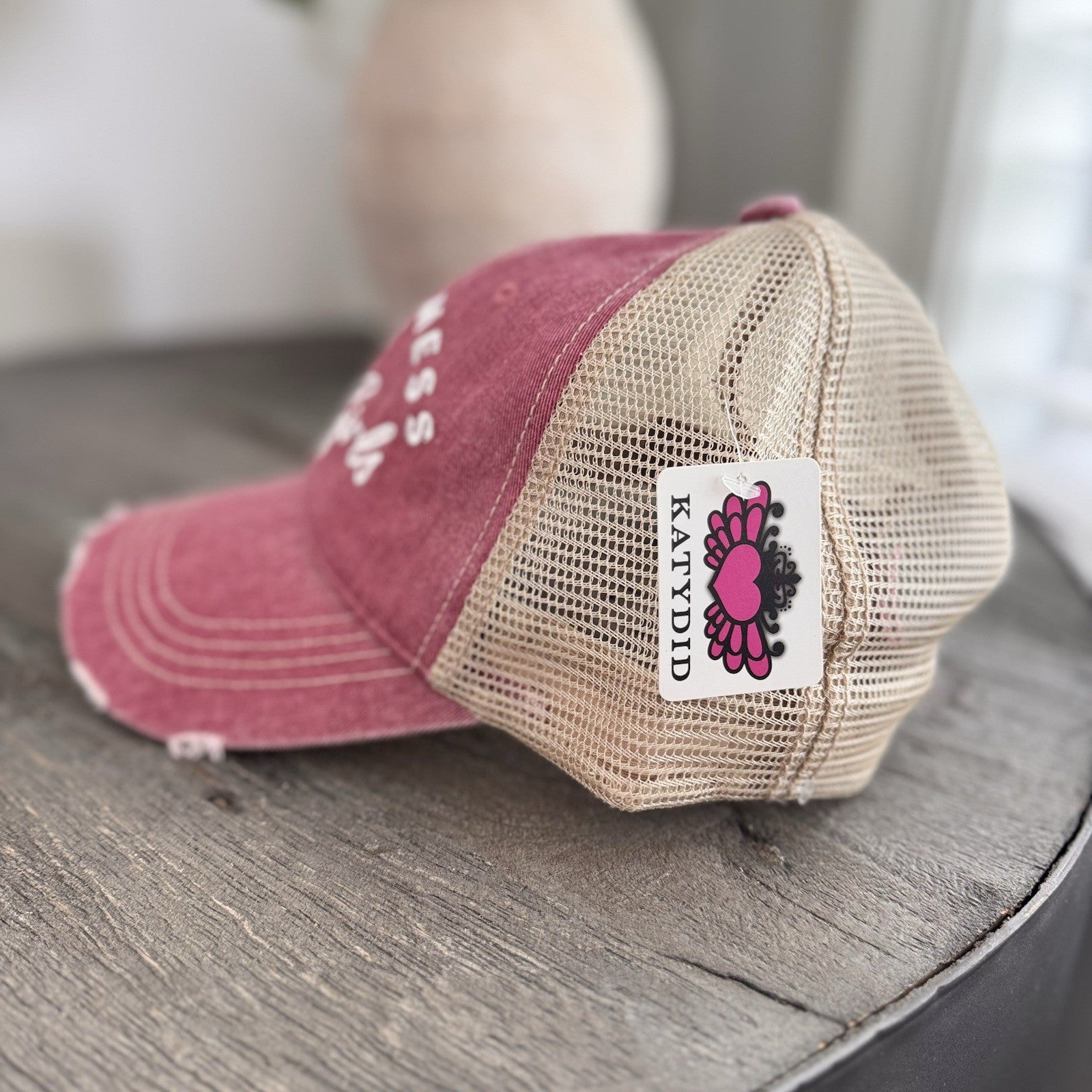 Katydid Don’t Mess With Texas Girls Trucker Hat Distressed NWT Pink Boutique