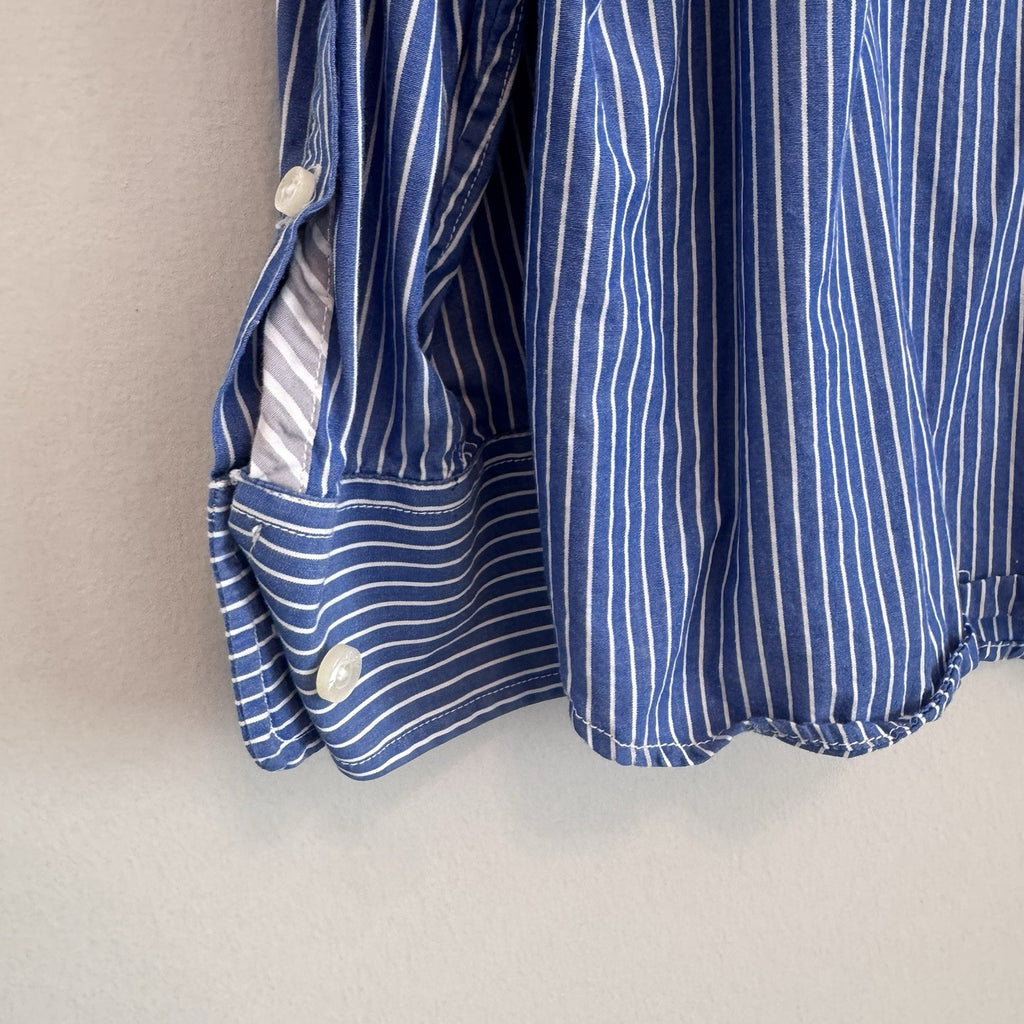 American Eagle XL Blue Stripe Button Up Shirt White Collar Vintage Fit