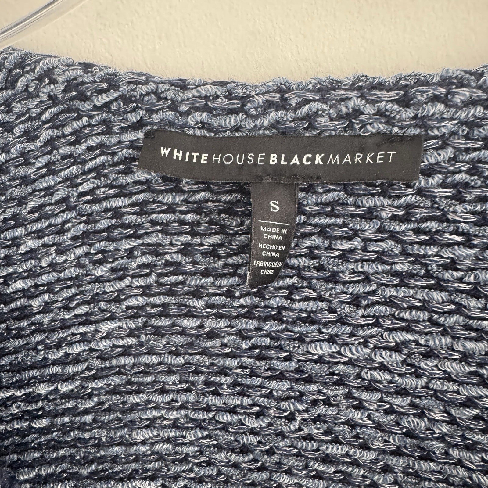White House Black Market Fringe Knit Cardigan Blue Small Open Front