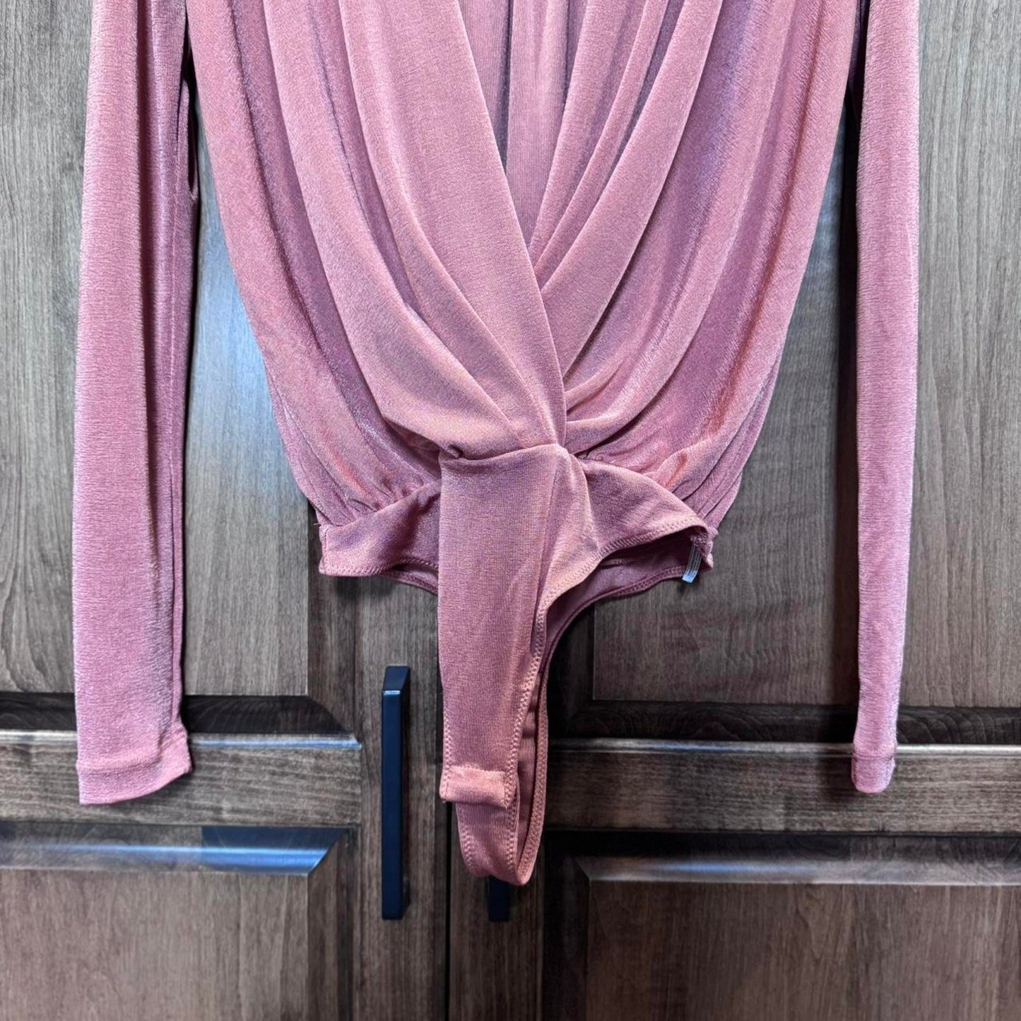 Free People Turnt Bodysuit Ginger Spice Womens XS Surplice Long Sleeve Shimmer