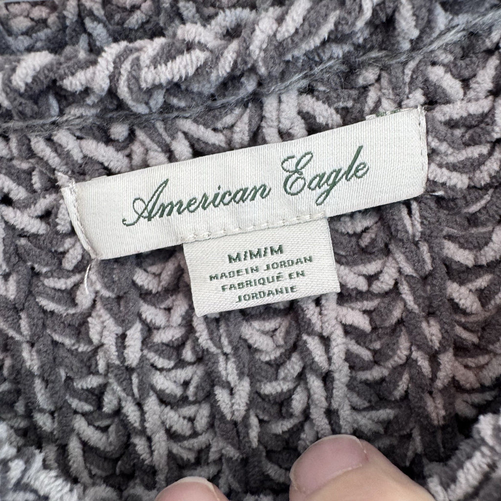 American Eagle Chunky Knit Sweater Women M Gray Marled Cozy Chenille