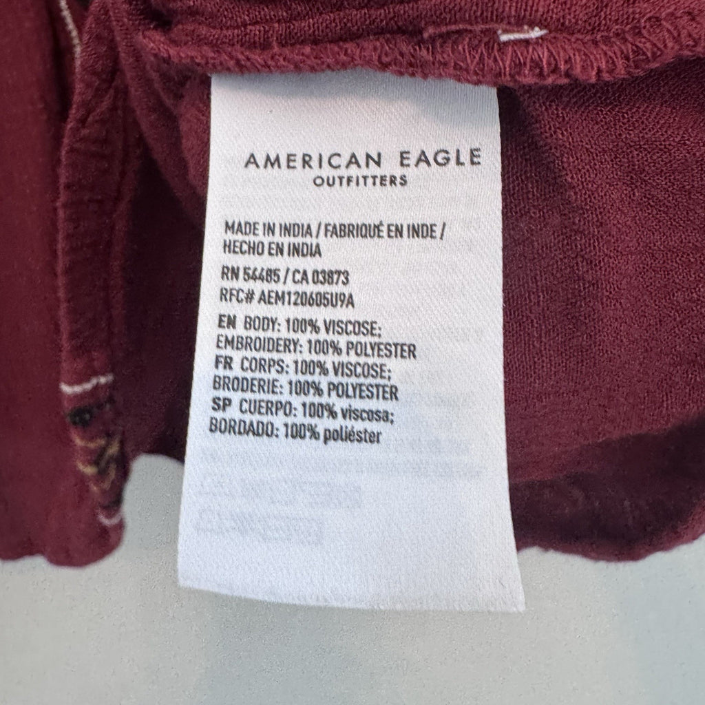 American Eagle Peasant Blouse Womens S Burgundy Embroidered Boho Hippie Casual