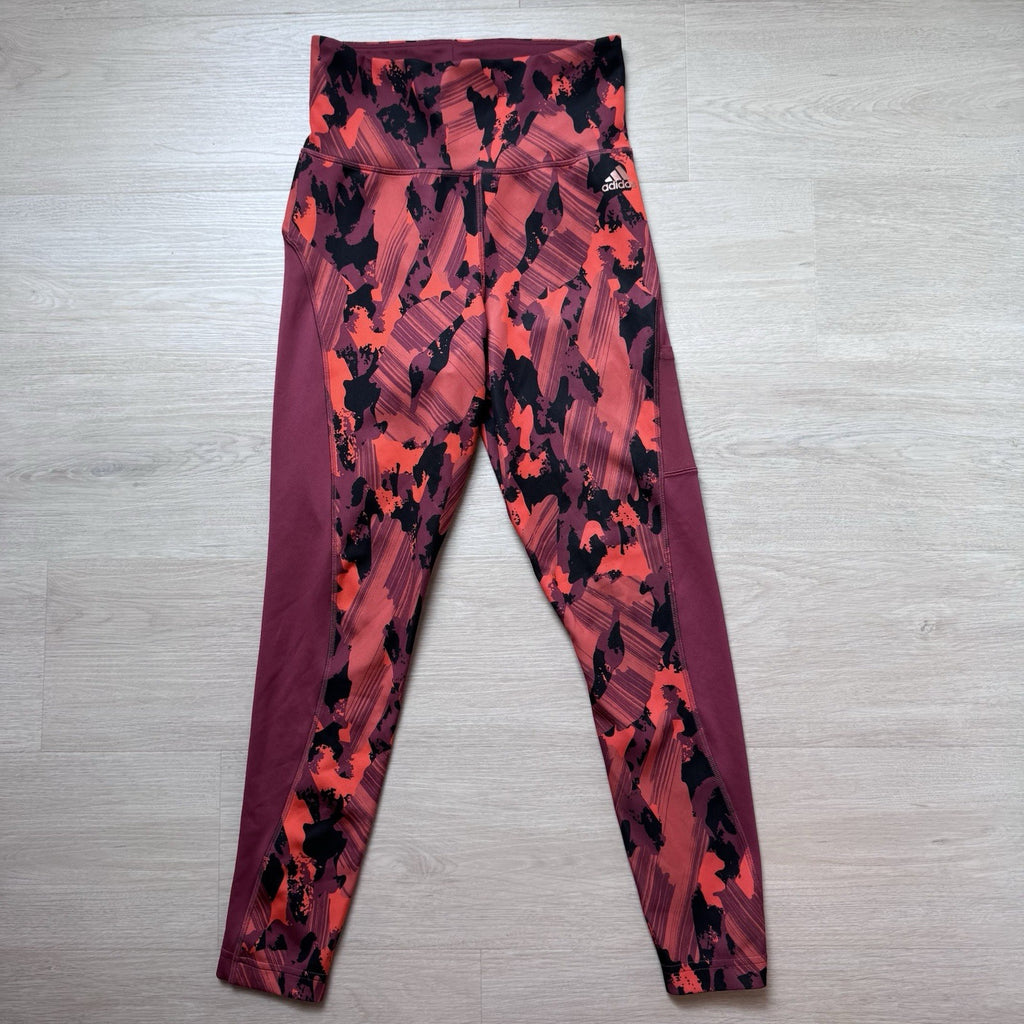 Adidas Women’s S Burgundy Red Abstract Print High Rise Leggings Small