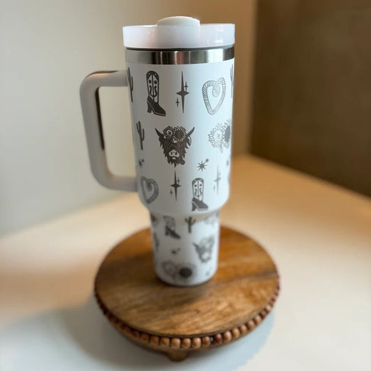 Embrace the Wild West Spirit: Laser-Engraved Western Cowhead and Boots 40oz