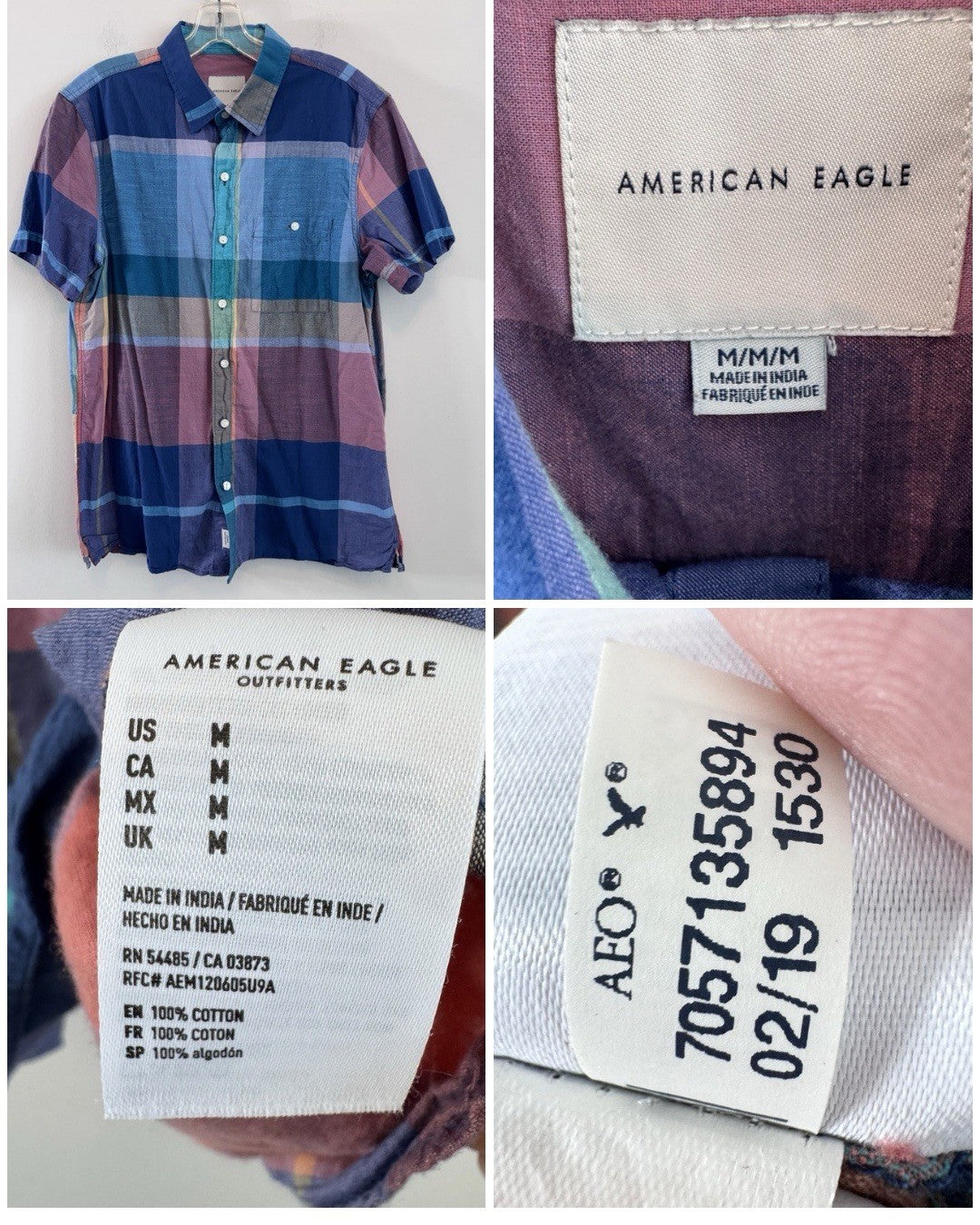 American Eagle Men’s Medium Shirt Lot 7 Plaid Button Up Vintage Fit Classic