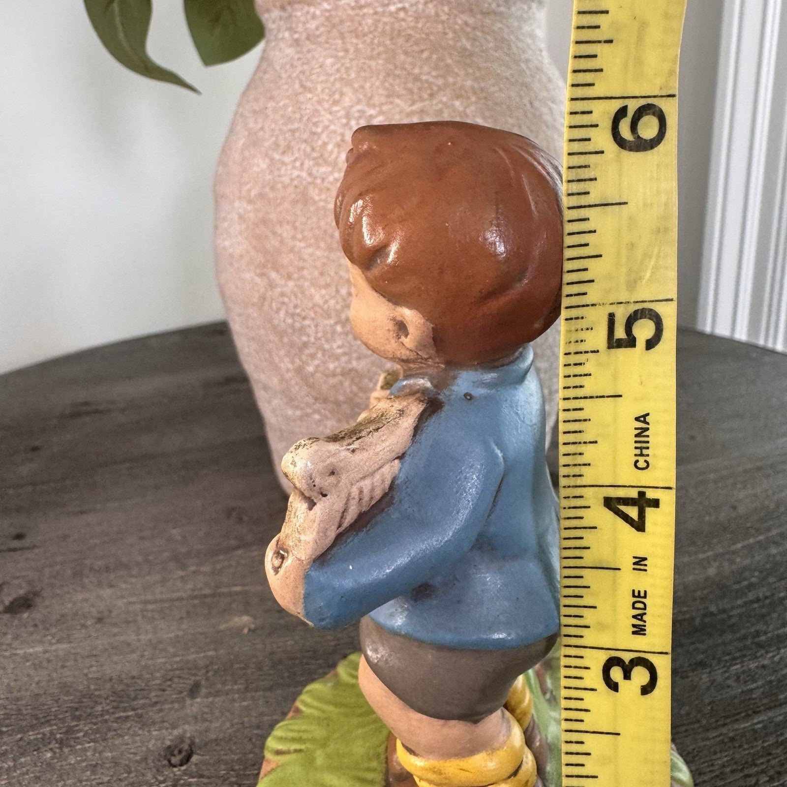Vintage Musical Figurine Boy with Harp Girl Singing Hummel Style Kitsch Decor