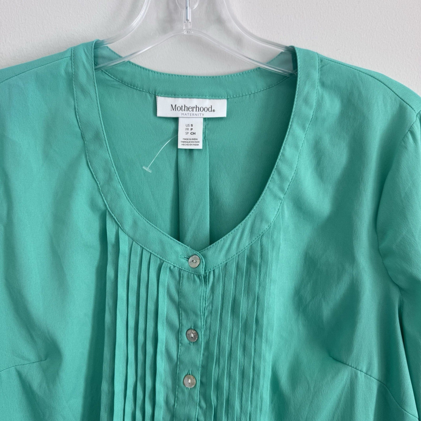 Motherhood Maternity Teal V Neck Blouse S Long Sleeve Button Front