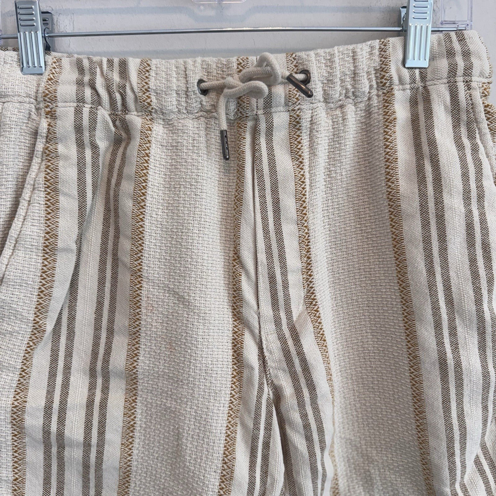 American Eagle Striped Textured Organic Cotton Blend Shorts Cream Tan XS