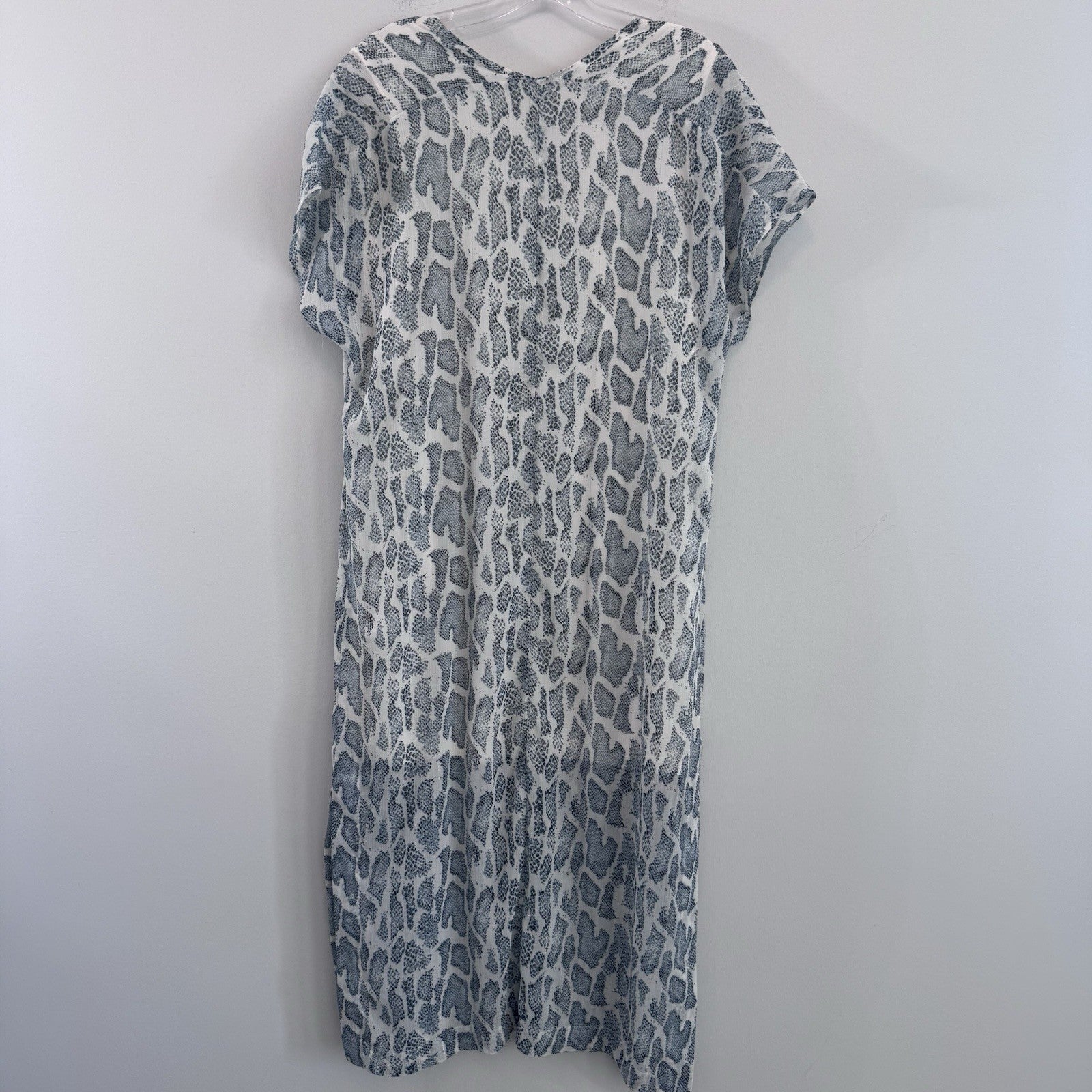 Entro Leopard Print Midi Dress Women’s Large Blue White Lined  Boho