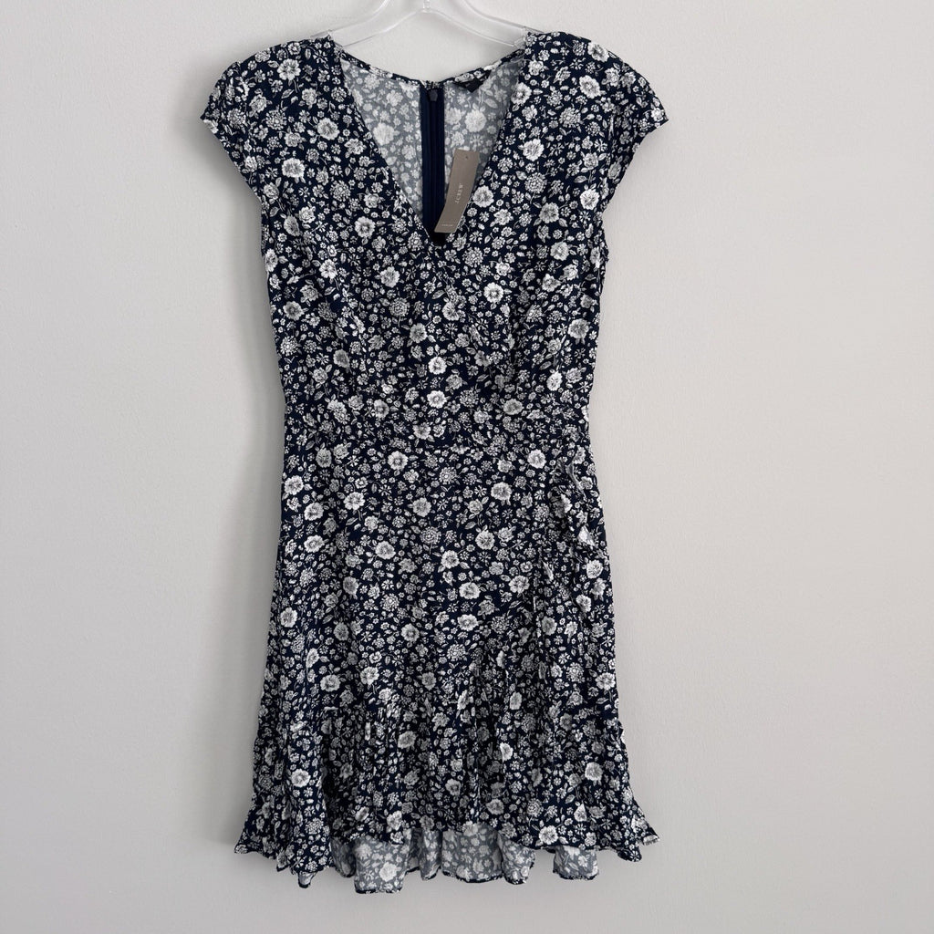 J.Crew Mercantile Navy Floral Dress 00 Ruffle Hem NWT