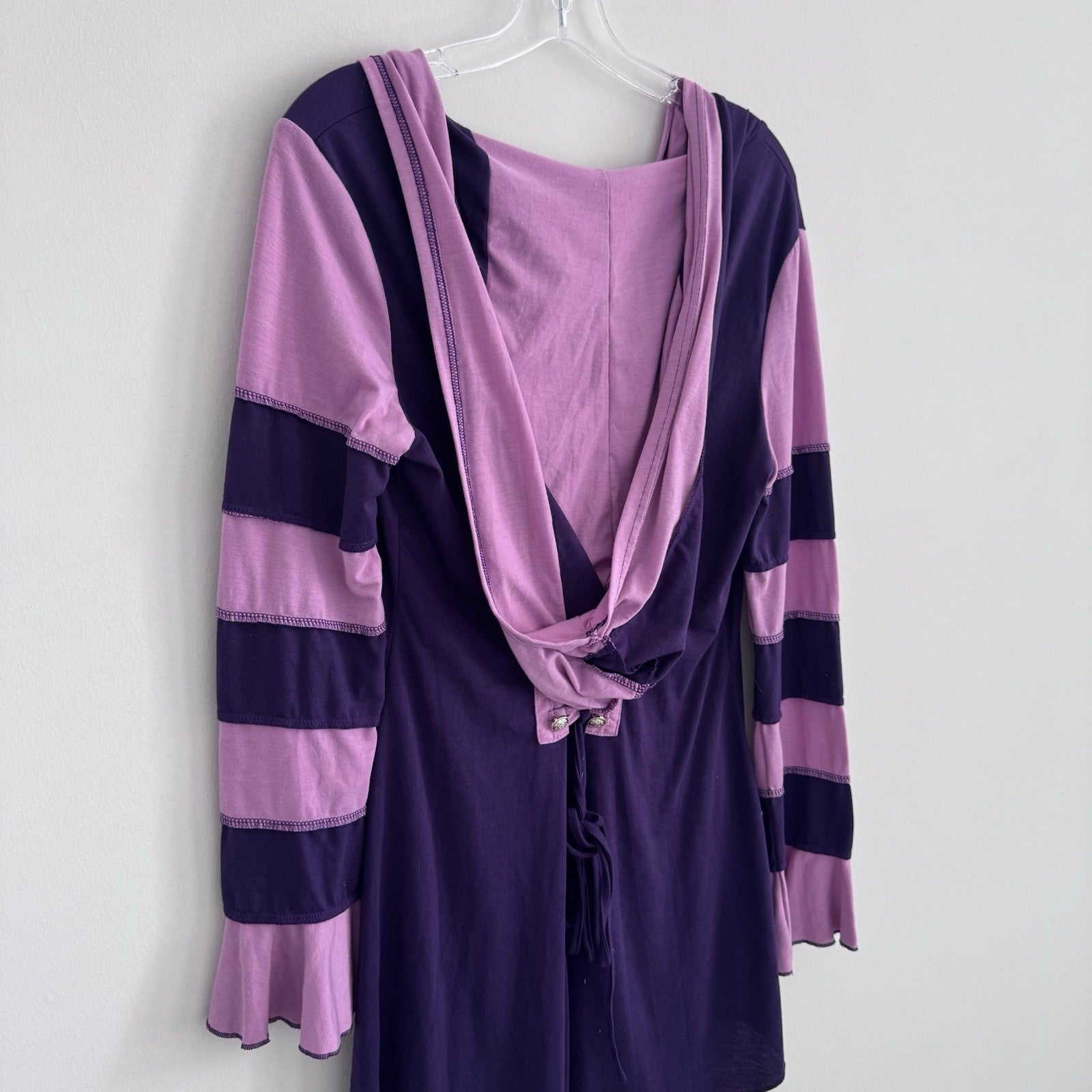 DRESSFO Purple Hooded Tunic Top XL Lace Up Back Steampunk Whimsigoth Renaissance
