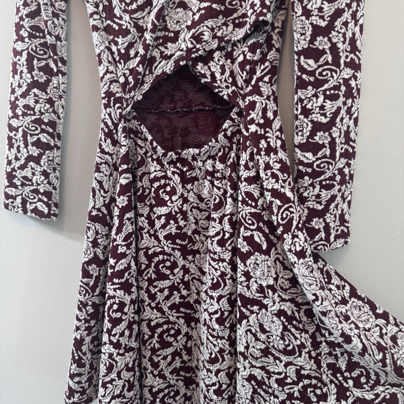 Altar’d State Burgundy Floral Cutout Back Dress Long Sleeve Small