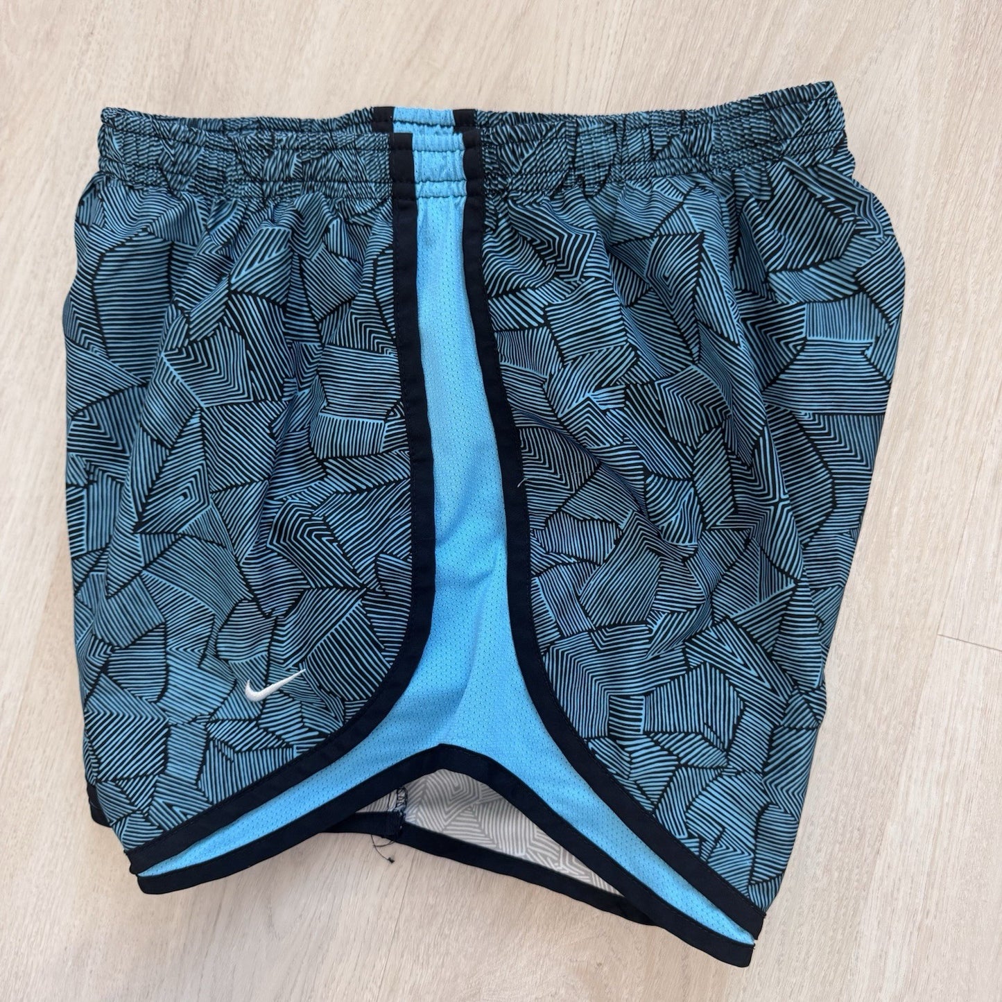 Nike Dri-Fit Womens Running Shorts Small Teal Black Pattern Athletic 