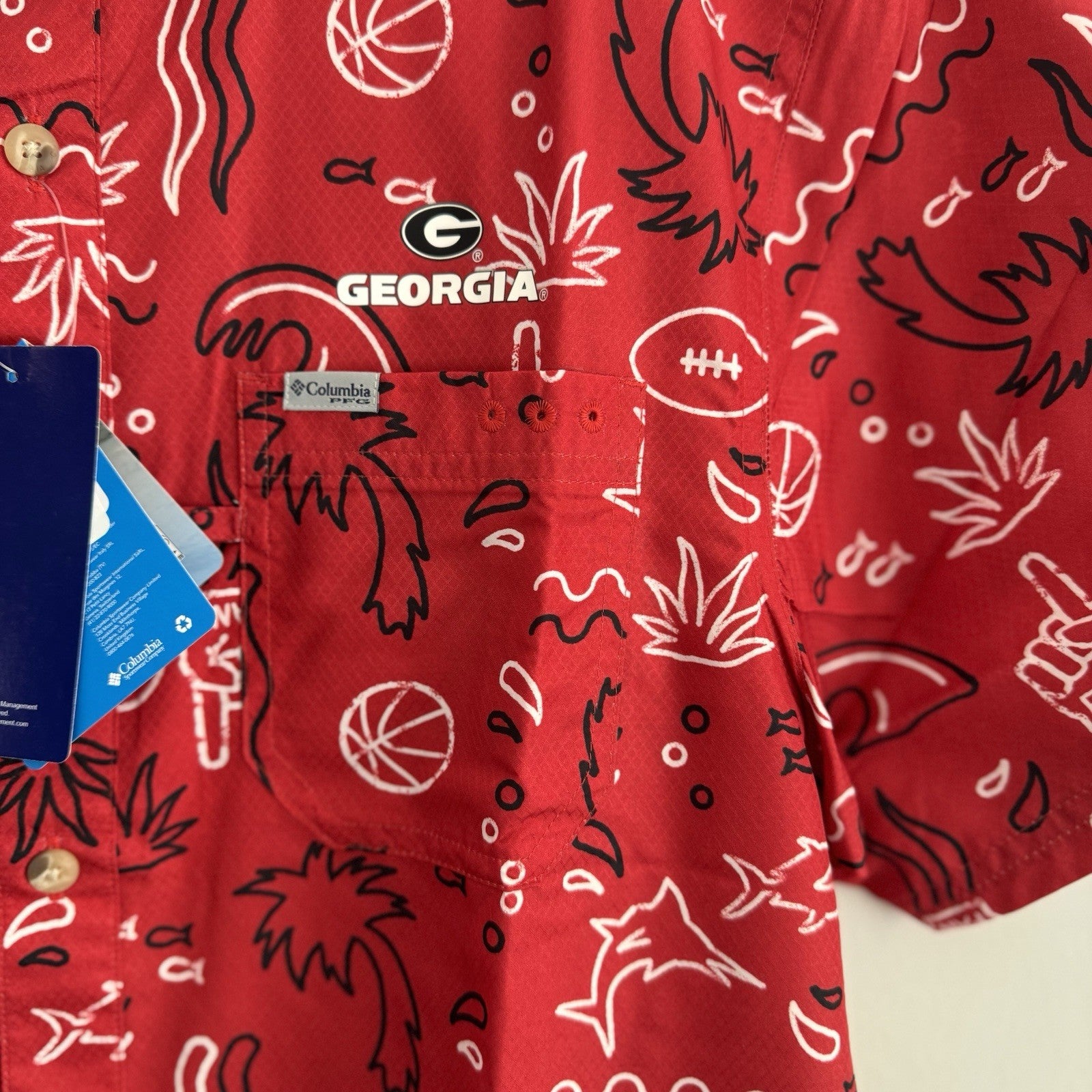 UGA Columbia Shirt Mens Sz Small Super Slack Tide Georgia Bulldogs Print NEW $65