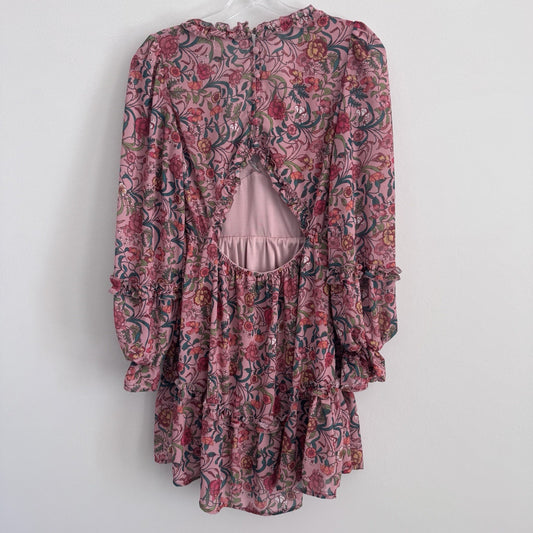 A Calin Flying Tomato Dress Womens Small Pink Floral Ruffle Boho Long Sleeve
