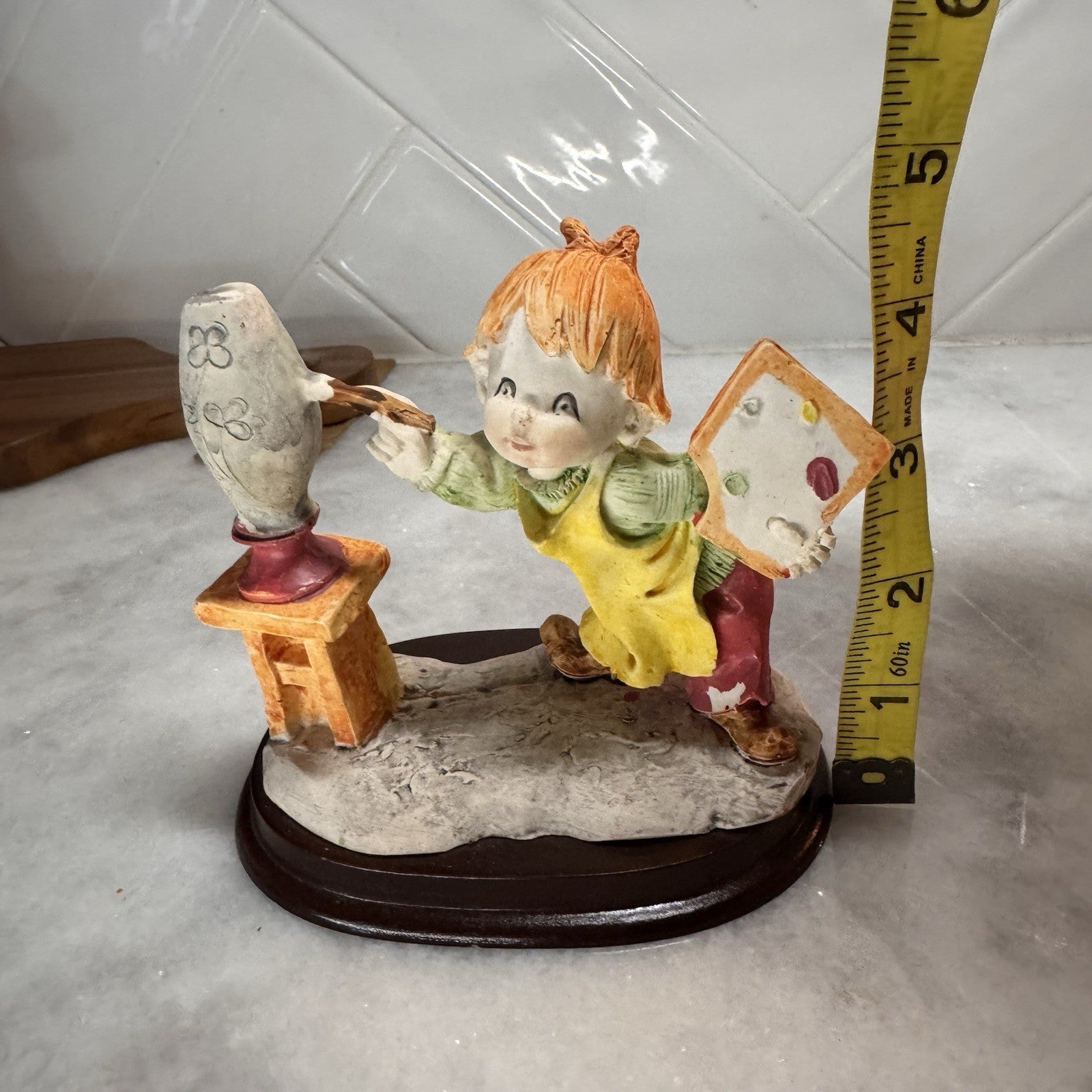 VTG Charles Serouya Young Artist Figurine Little Painter Girl  Child Sculpture