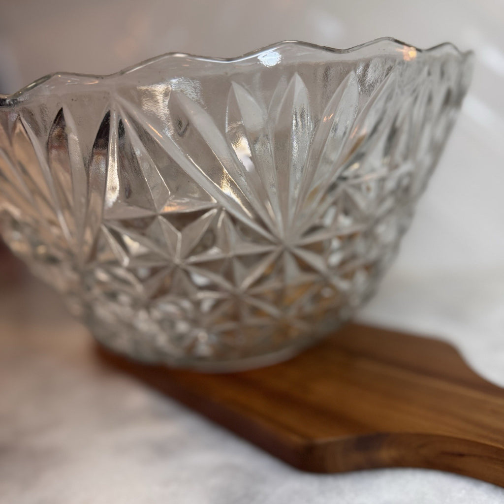 Vintage Cut Glass Bowl Starburst Pattern Clear Serving Dish Anchor Hocking