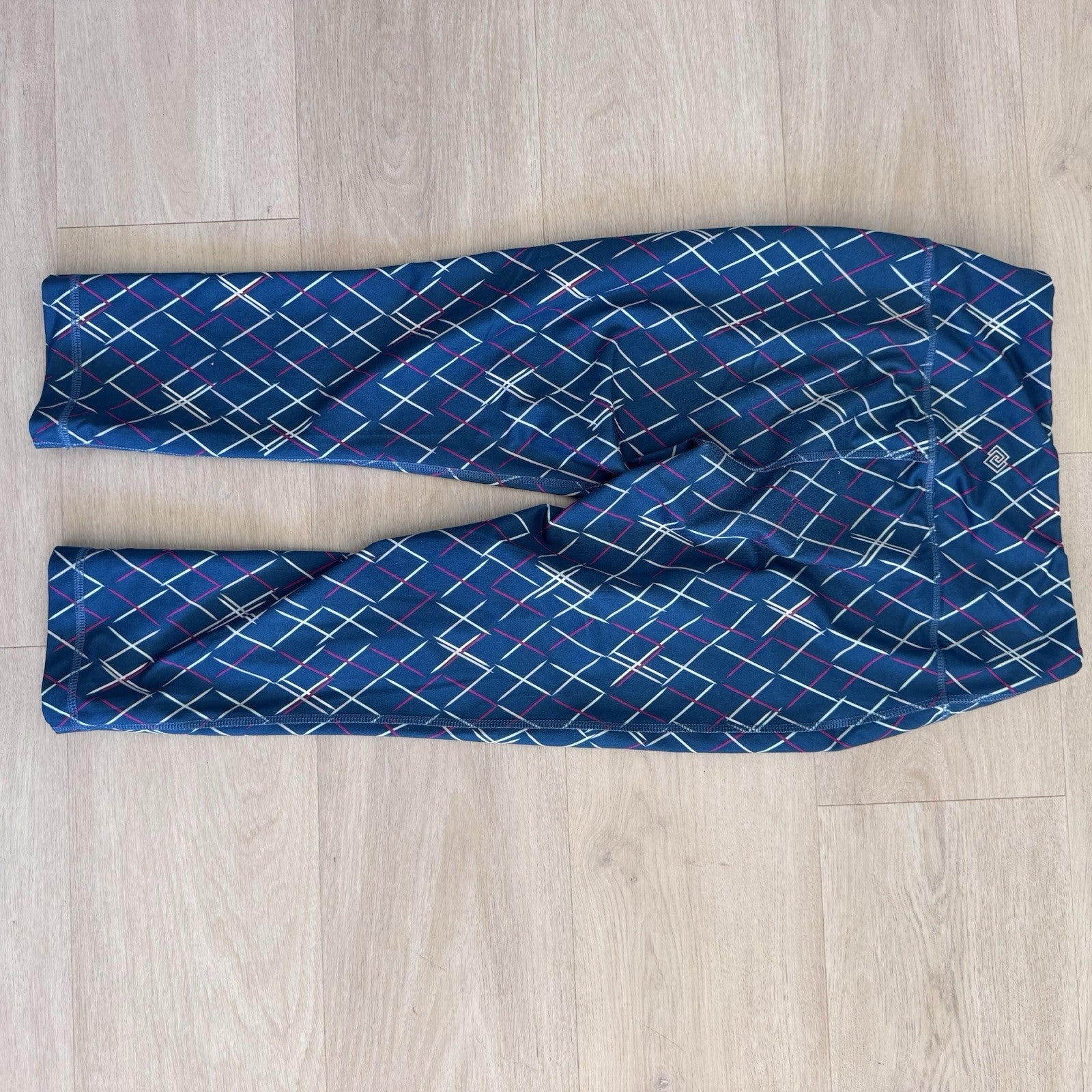 Zelos Women’s Leggings Small Blue Geometric Print Stretch Athletic Yoga Pants 