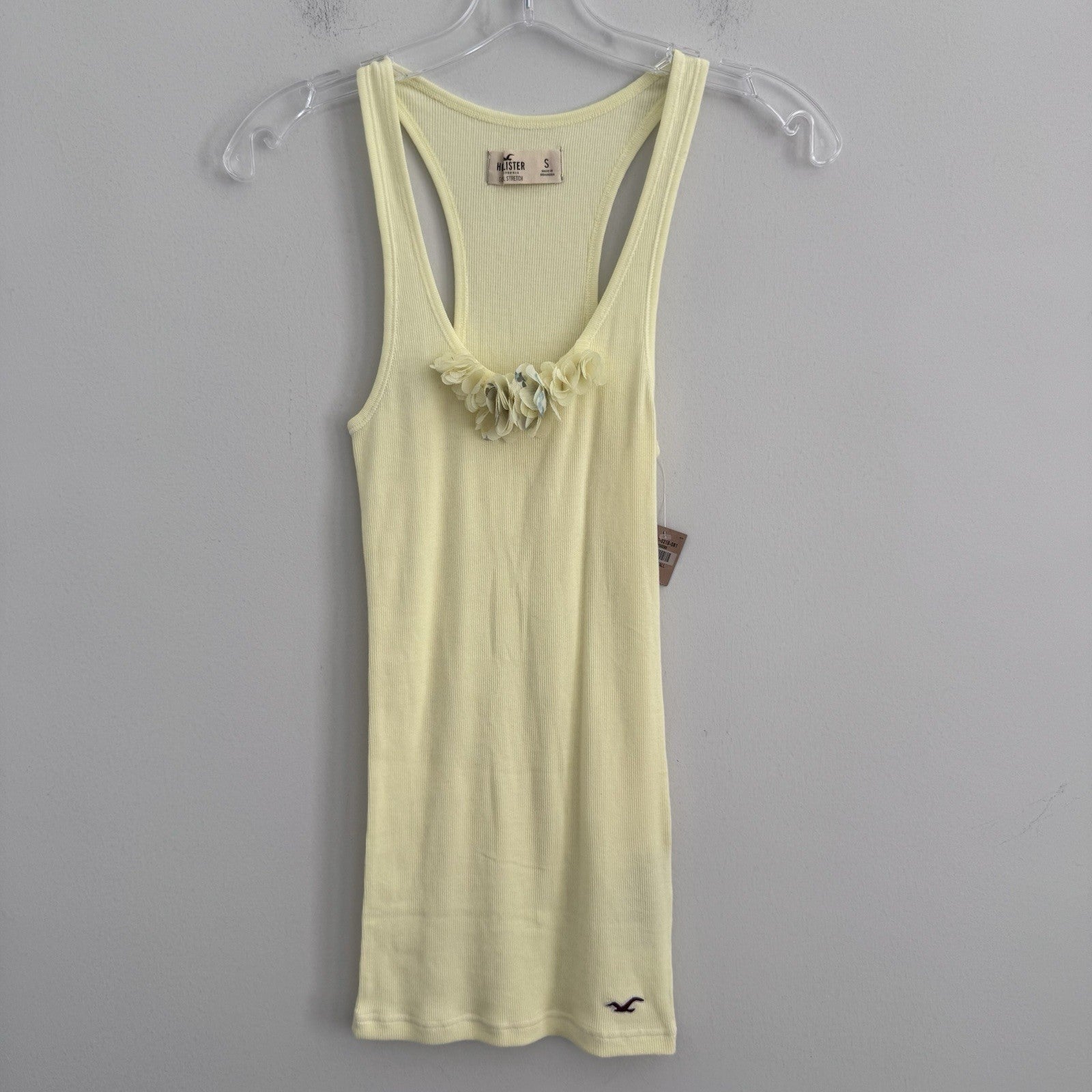 Hollister Floral Ribbed Tank Top Womens Small Yellow Racerback Y2K