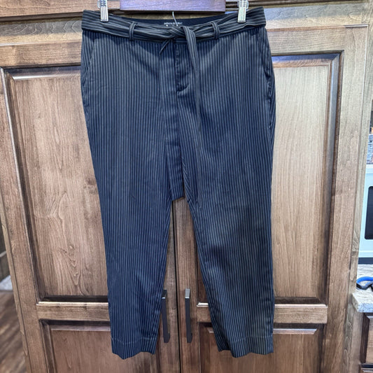 Banana Republic Avery Tie-Waist Pants Black Pinstripe Petite 6 High Rise Tapered