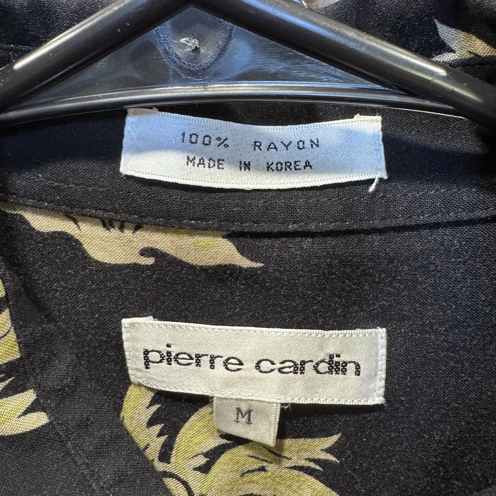 Pierre Cardin Men's Shirt Button Up Sz Med Palm Trees Tropical Drinks Black Tan