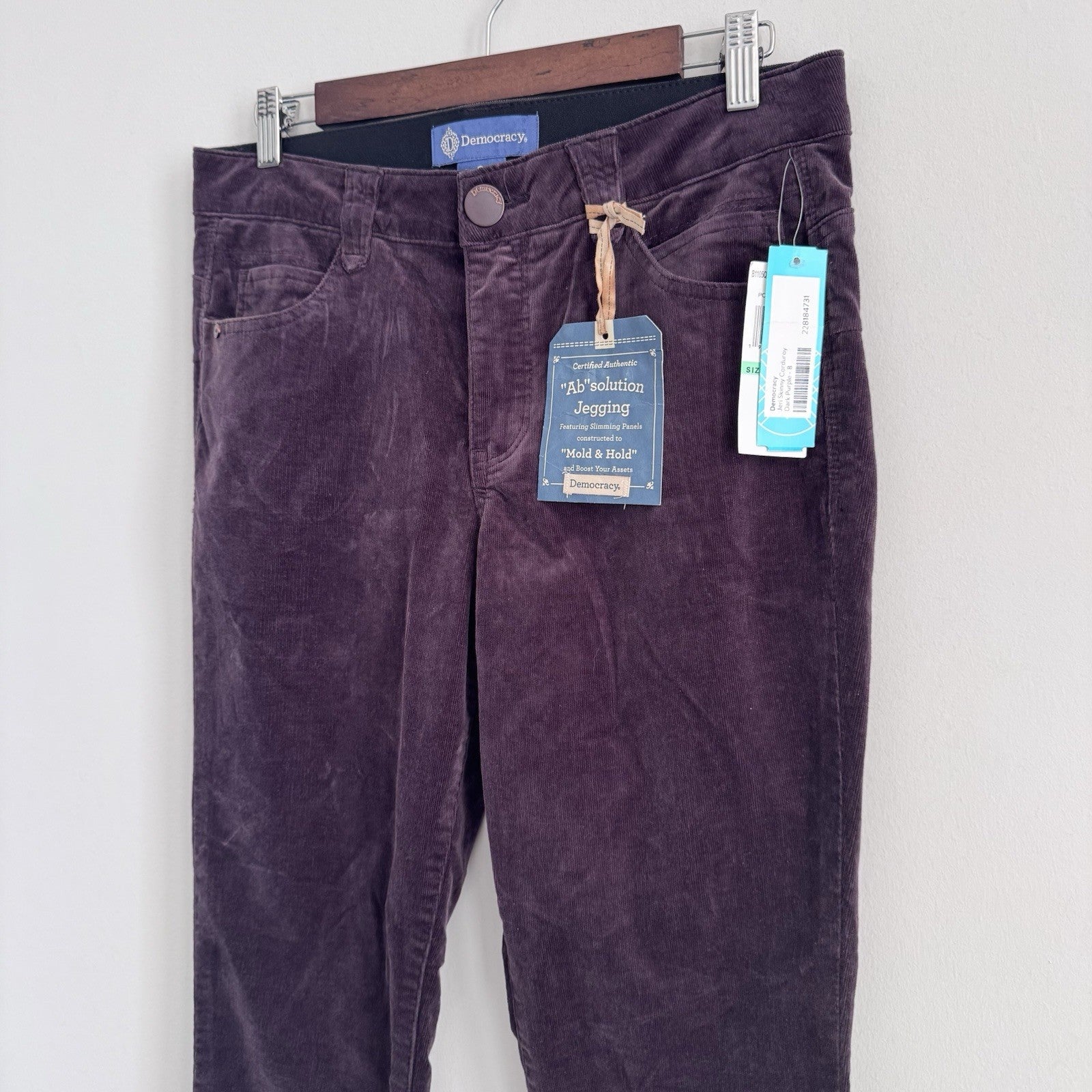 Democracy Absolution Jegging 8 Dark Purple Corduroy Jeri Skinny NWT