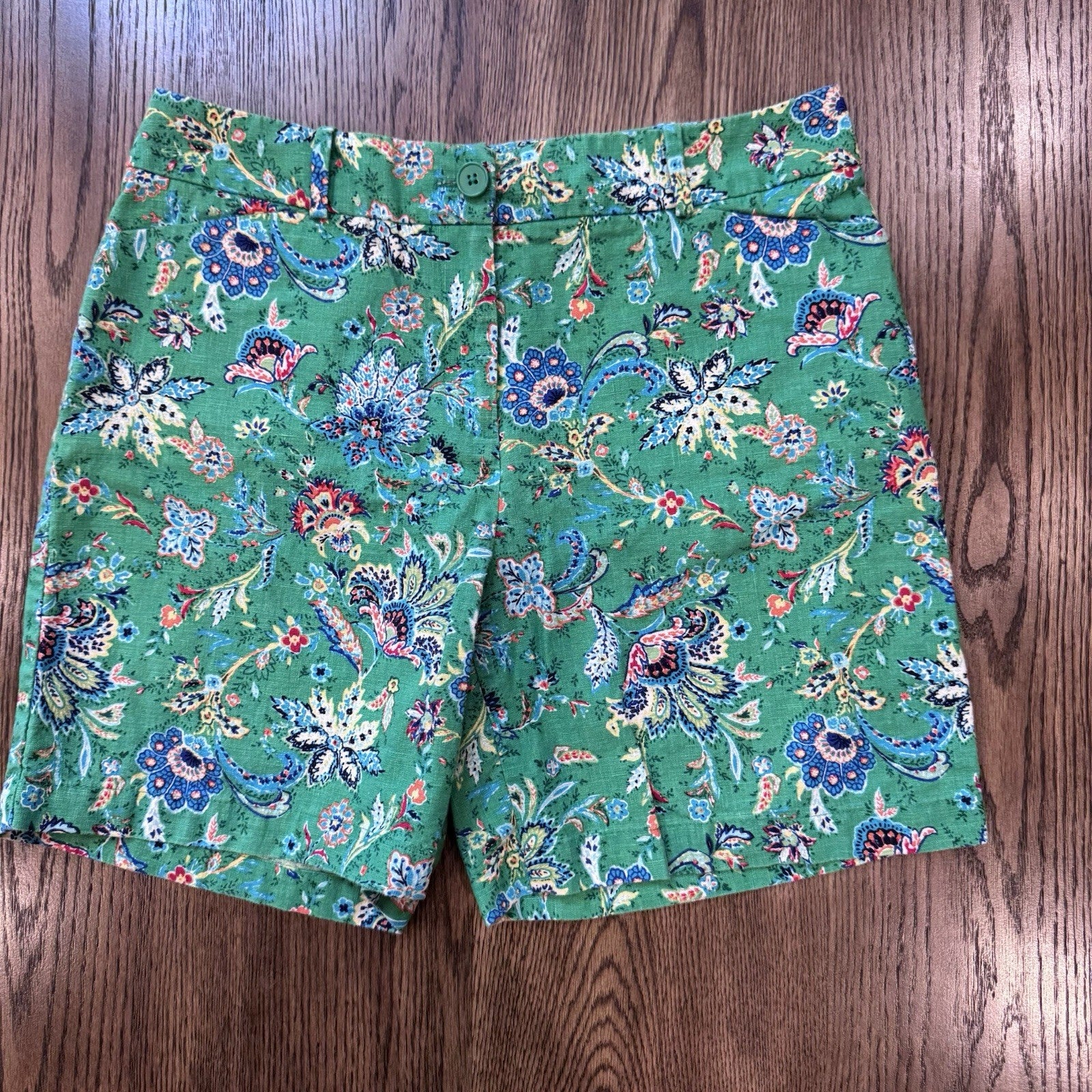 Talbots Women’s Shorts Size 8 | Green Floral Print | Linen Cotton Blend 