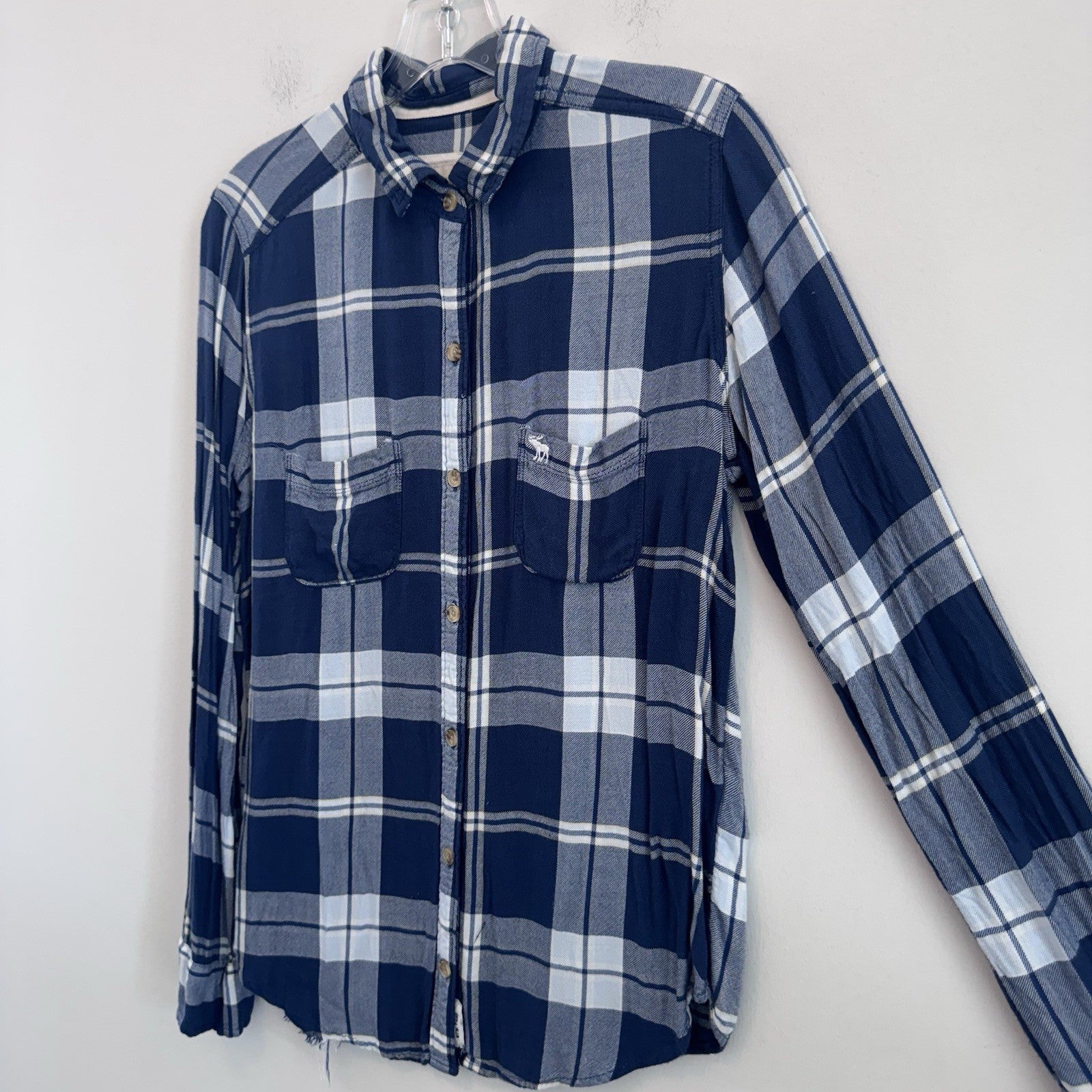 Abercrombie & Fitch Plaid Button Up Shirt Women S Blue Flannel Top