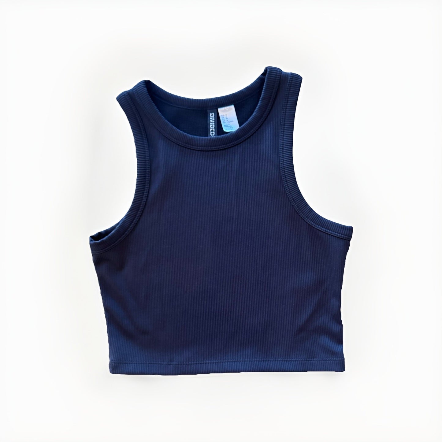 H&M Divided Navy Ribbed Cropped Tank Top Size M Sleeveless Stretch Basic Y2K