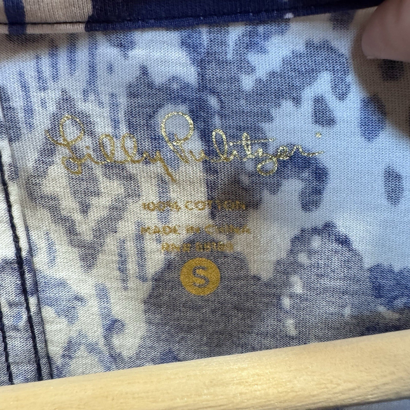 Lilly Pulitzer Blue Elephant Print Dress Small 3/4 Sleeve Cotton Shift