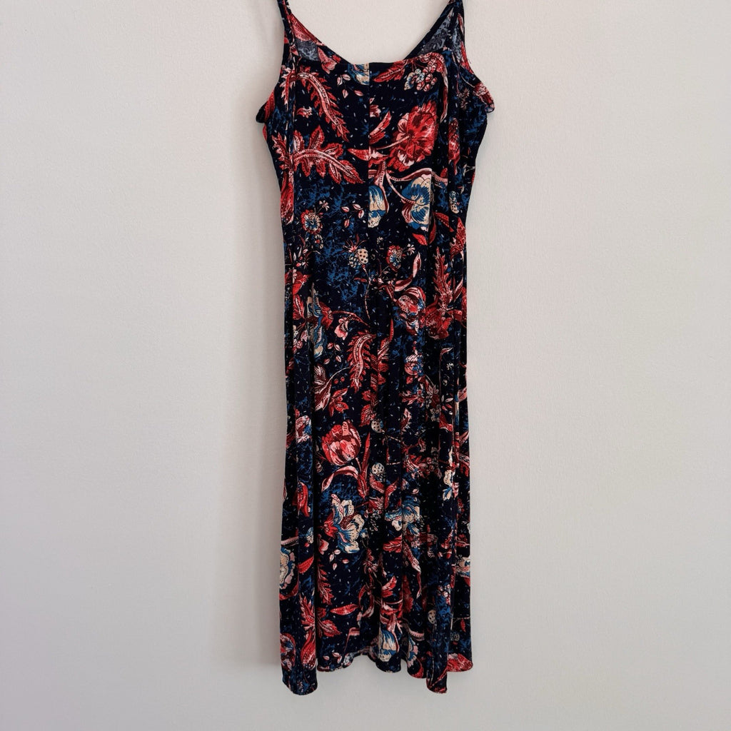 Express Floral Slip Dress Small Navy Red Boho Midi Spaghetti Strap Rayon Women’s