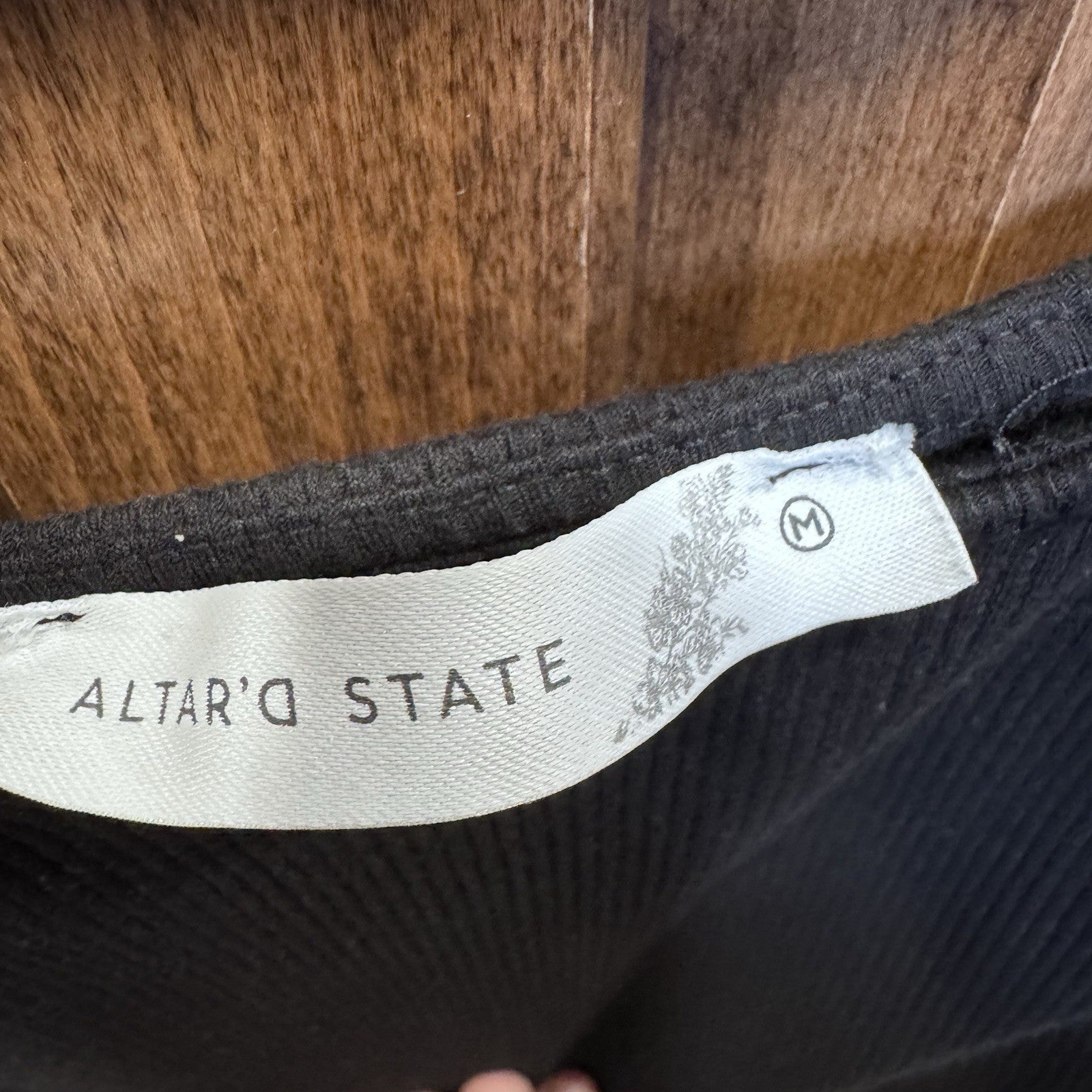Altar’d State Black Ribbed Long Sleeve Bodysuit Scoop Neck Size Medium M