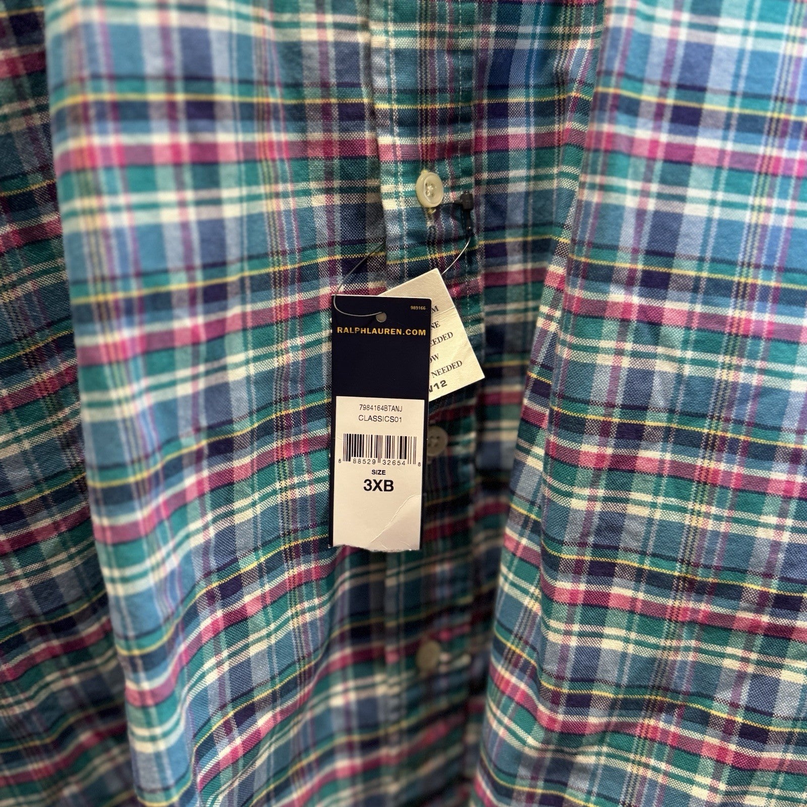 NWT Ralph Lauren Classic Fit Plaid Shirt 3XB Big Mens Button Down Cotton Long