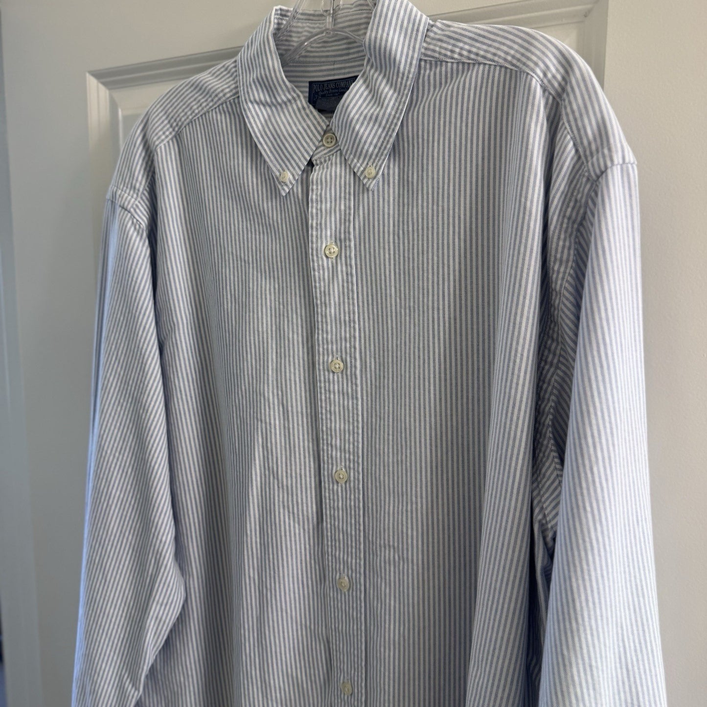 Vintage Polo Jeans Co Ralph Lauren Shirt L Blue White Stripe Button Down USA