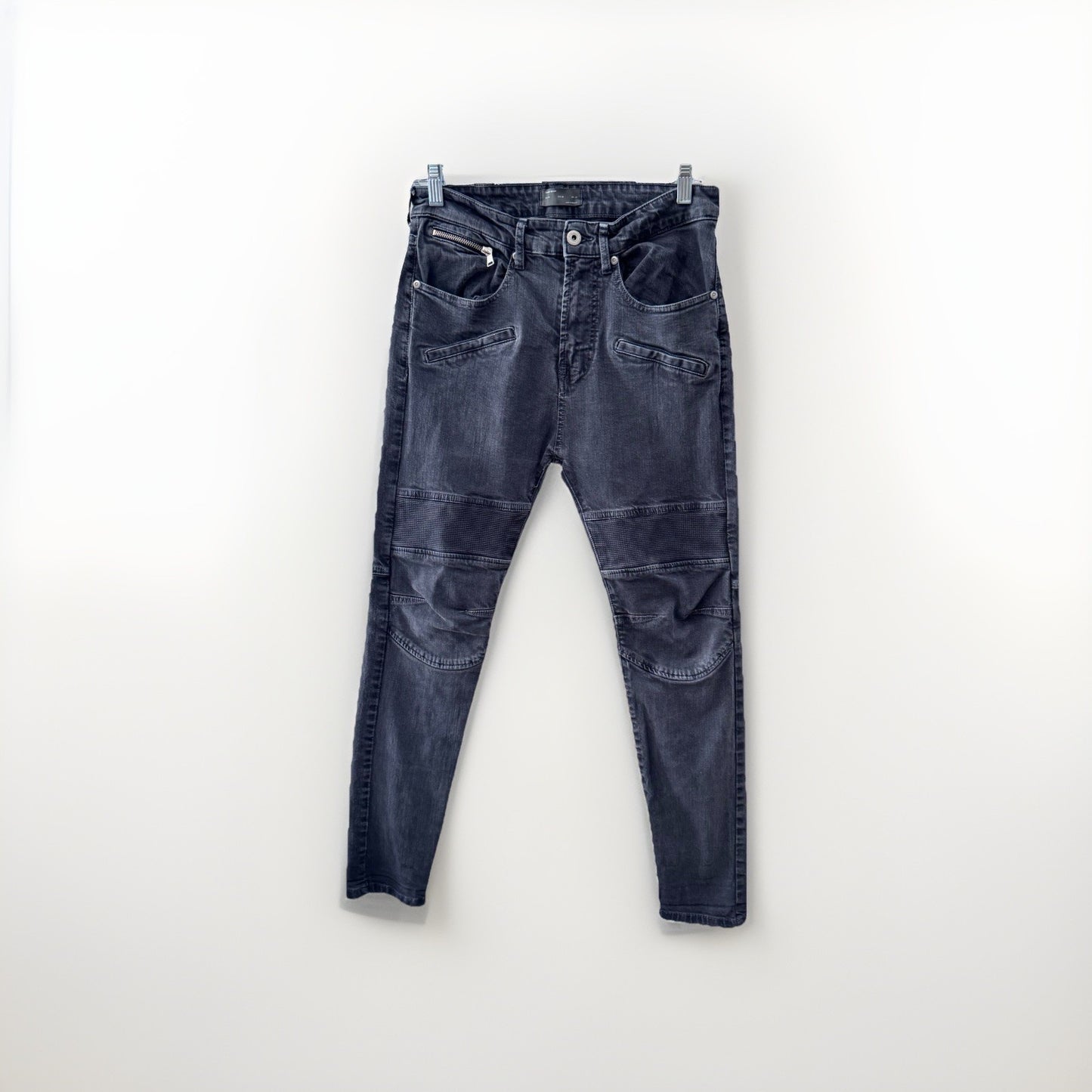 Zara Man Moto Jeans Size 38 (US 30) – Biker Slim Fit Distressed Gray Denim