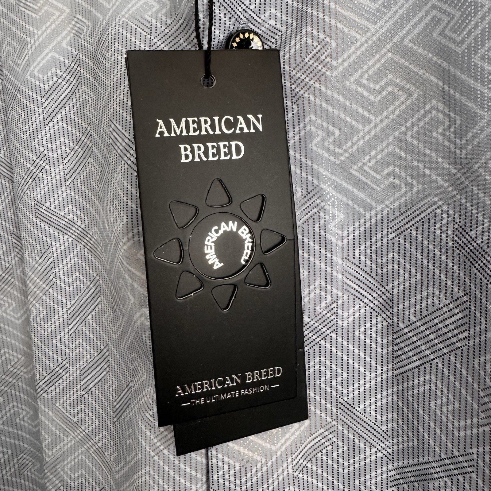 American Breed Smart Shirt Mens Medium Silver Metallic Geometric ss NWT