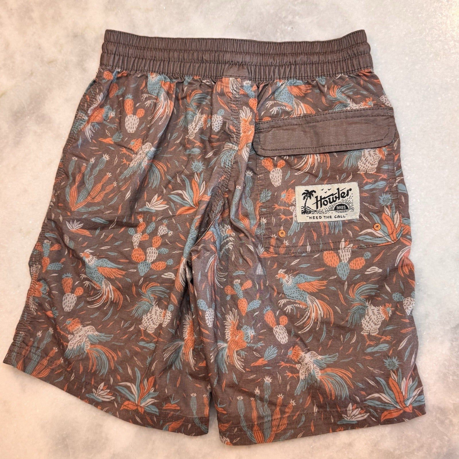 Howler Brothers Boys Large Horizon Hybrid Shorts Brown Rooster Cactus Print L